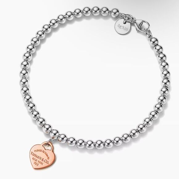 TIFFANY return to Tiffany rose gold heart and silver beaded bracelet - Picture 8 of 9